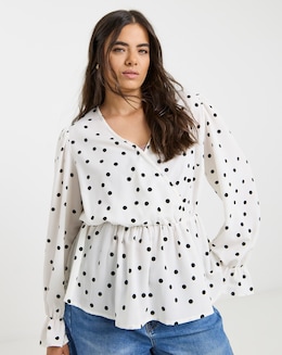Mono Spot Wrap Front Blouse