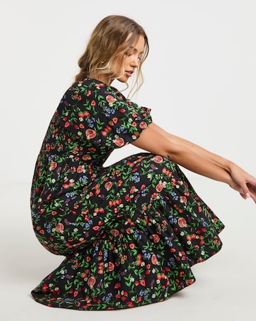 Simply Be Fruit Print Square Neck Cotton Poplin Maxi Dress