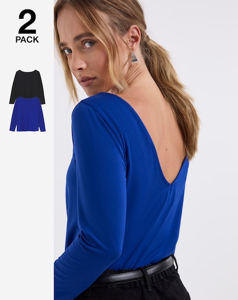 Black & Cobalt 2 Pack V Back Tops