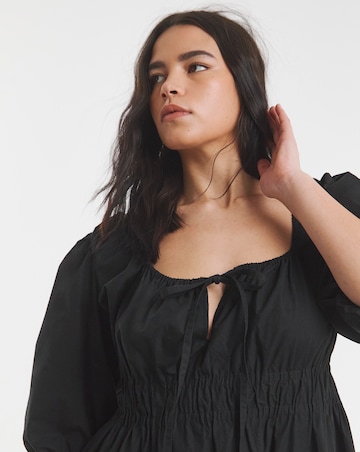 Simply Be Black Cotton Poplin Tie Front Midi Dress