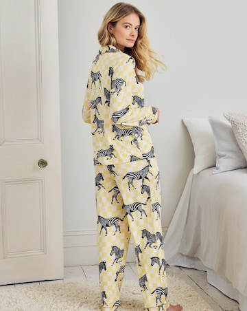 Chelsea Peers Classic Button Up Pyjama Set Zebra Checkerboard Print