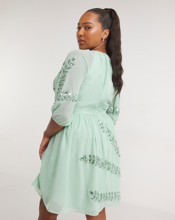 Maya Curve Puff Sleeve Floral Sequin Embroidered Mini Dress