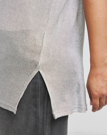 Silver Metallic Longline Side Split T-Shirt