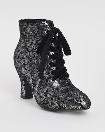 Joe Browns Velvet Printed Lace Up Bootie Extra Wide Fit