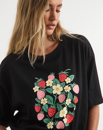 Simply Be Black Strawberry Graphic T-Shirt