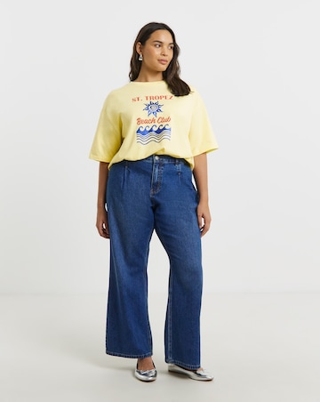 Simply Be Light Yellow Glitter St Tropez Graphic T-Shirt