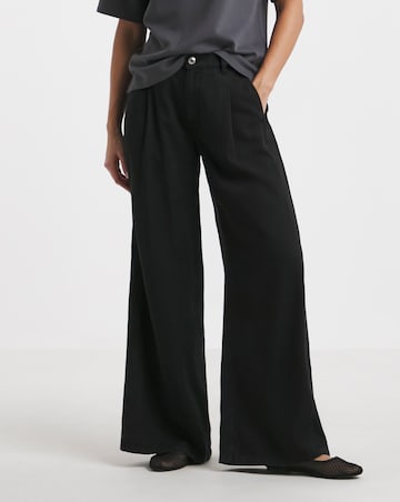 Black Draped Lyocell Wide Leg Jeans