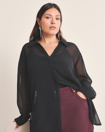 Black V Neck Sheer Shirt