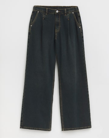 Simply Be Vintage Wash Pleat Detail Wide Leg Jeans