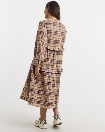 Native Youth Brushed Check Midaxi with Shirred Bust and Frill Tiers