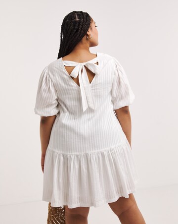 White V-Neck Dropped Waist Dress