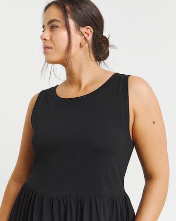 Black Jersey Cotton Maxi Dress With Pockets