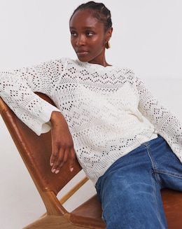Simply Be Ivory Pointelle Hole Knit Jumper