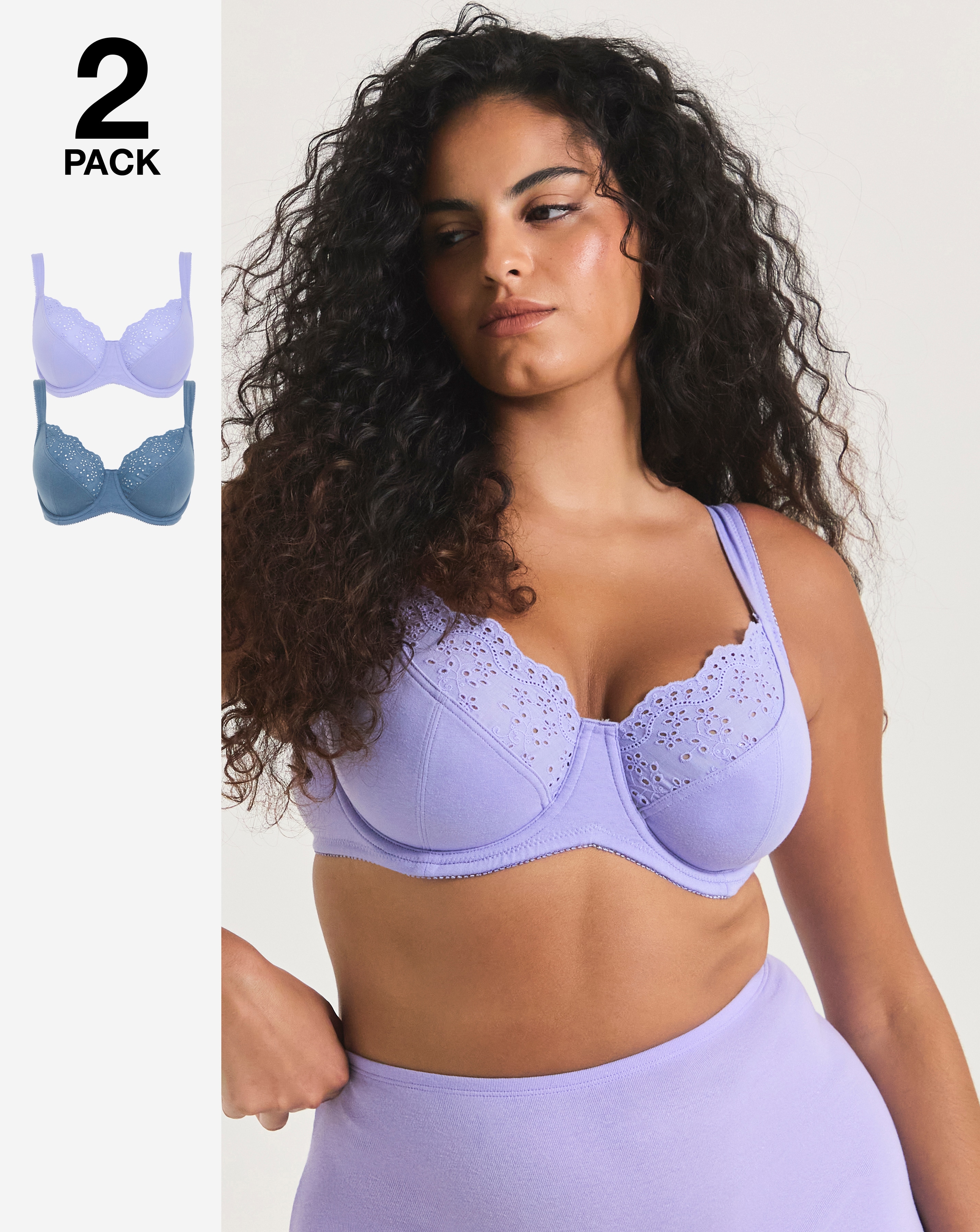 Pretty Secrets (2 Pack) New Jane Full Cup Wired Bras (D-K) Denim/Lilac
