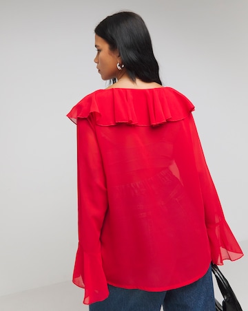 Red Romantic Ruffle Blouse
