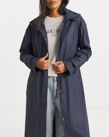 Navy Longline Rubberised Raincoat