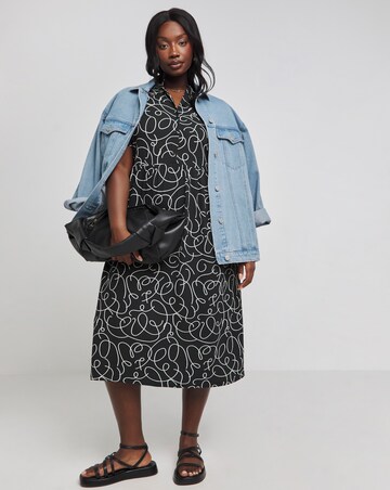 Mono Print Button Through Shirt Dress