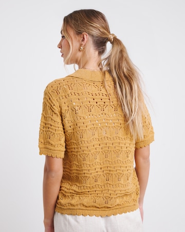 Ochre Pointelle Collared Knit Top