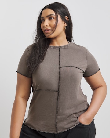 Acid Wash Contrast Seam Detail Top