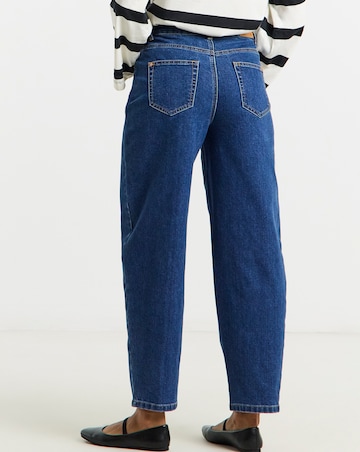 Mid Wash Tie Front Barrel Leg Jeans