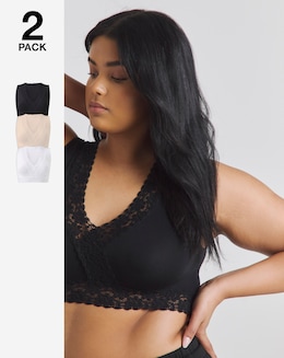 Pretty Secrets (3 Pack) Lace Trim Comfort Tops (Fits Up To D) Black/Blush/White