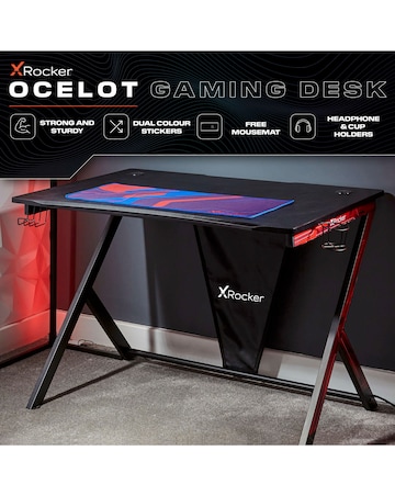 X Rocker Ocelot Gaming Desk with Mousepad - Carbon Black
