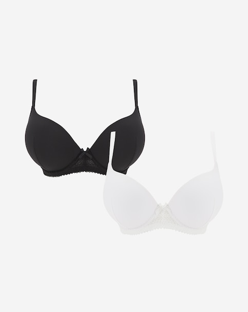 Pretty Secrets (2 Pack) Moulded Plunge Bras (B-F) Black/White