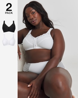Pretty Secrets (2 Pack) Back Support Bras (B-DD) White/Black