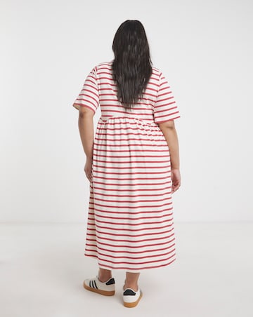 Red and Cream Stripe Smock Midi Dress