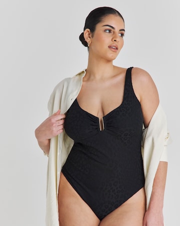 Chelsea Peers U Detail Jacquard Leopard Swimsuit Black
