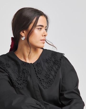 Simply Be Black Broderie Collared Blouse