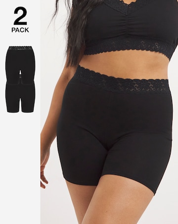 Pretty Secrets 2 Pack Cotton Comfort Lace Trim Shorts- Black/Black