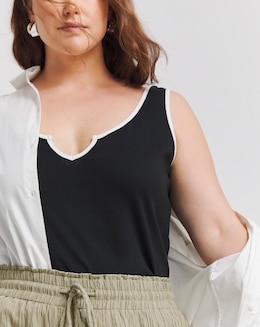 Simply Be Black &amp; White Contrast Piping Tank