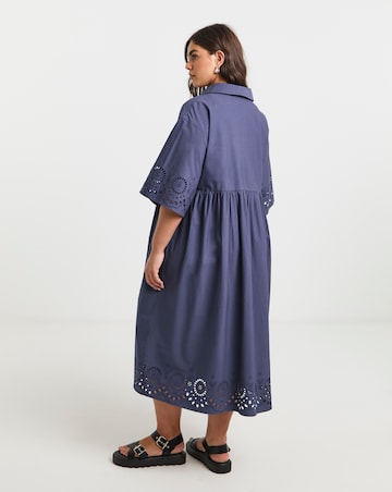 Simply Be Blue Broderie Detail Shirt Dress