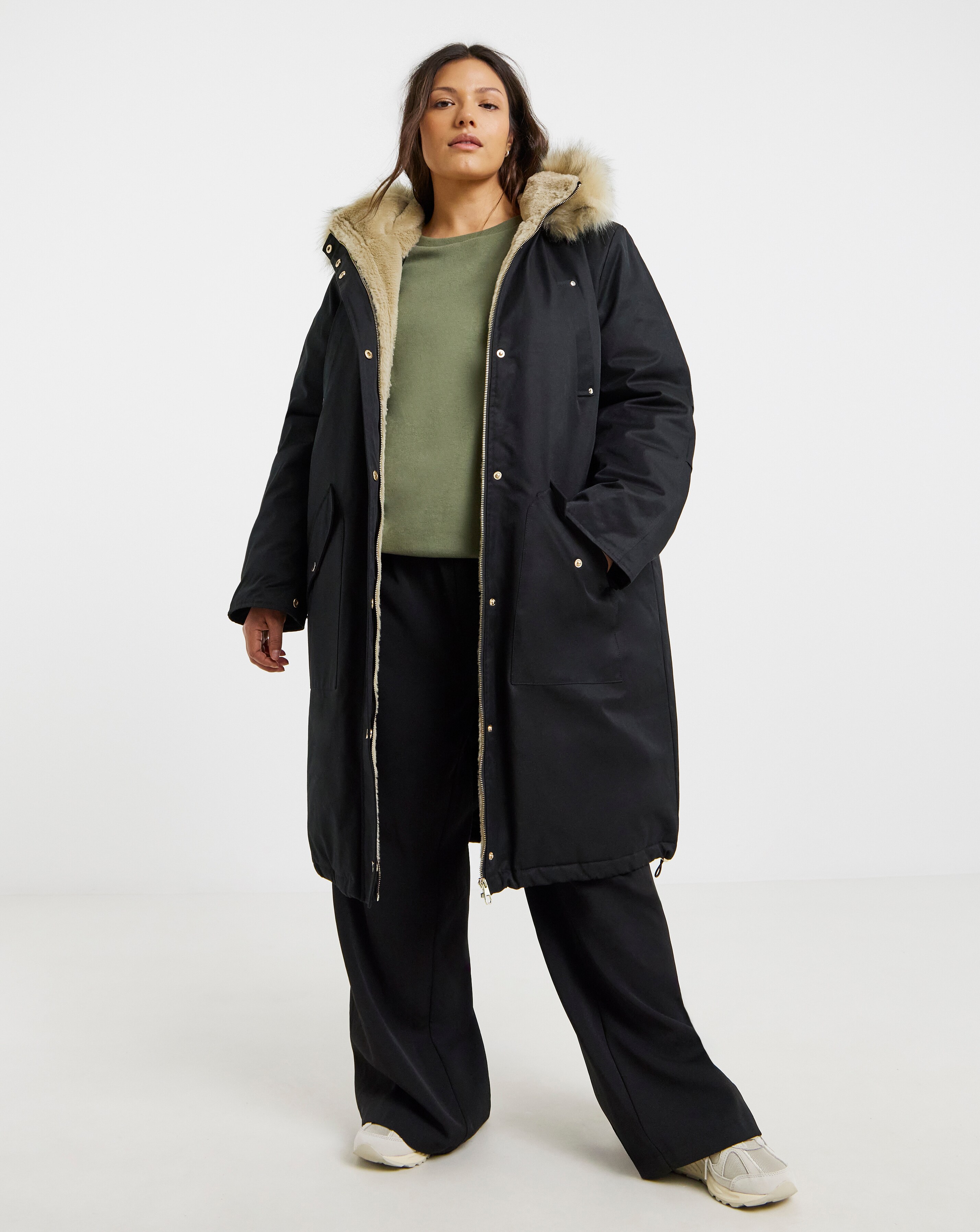 Black Hooded Fur Trimmed Parka