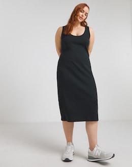 Simply Be Black Ribbed Scoop Neck Midi Dress