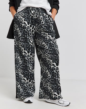 Mono Leopard Print Side Stripe Wide Leg Trousers
