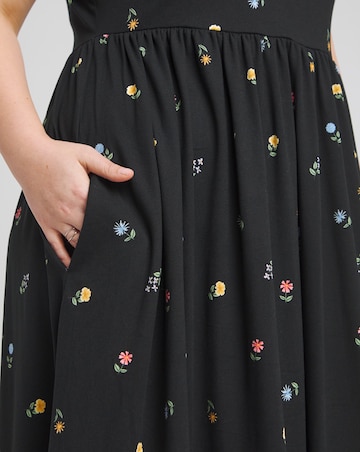 Ditsy Print Supersoft Jersey Midi Dress With Pockets