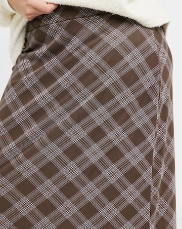 Chocolate & Blue Check Mesh Midaxi Skirt