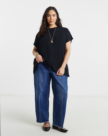 Black Slouchy Dip Back Pure Cotton T-Shirt