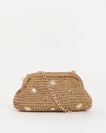 Raffia Star Studded Clutch Bag