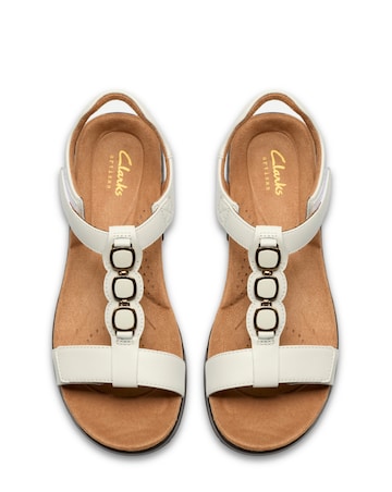 Clarks White Kitly Gem Leather Sandals - Wide Fit (E)