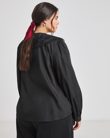 Simply Be Black Broderie Collared Blouse