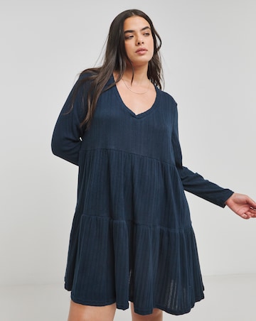 Navy Ribbed Smock Dress