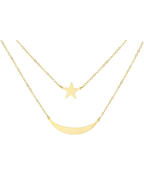 9CT Gold Star & Moon Layered Necklace