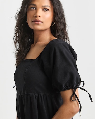 Simply Be Black Midi Shirred Denim Smock Dress