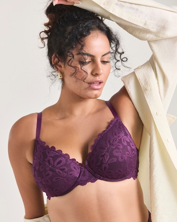 Pretty Secrets (2 Pack) Daisy Lace Plunge Wired Bras (B-F) Green/Plum