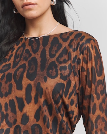 Leopard Print Mesh Scoop Back Top