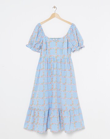 Gingham Print Sweetheart Neck Midi Dress