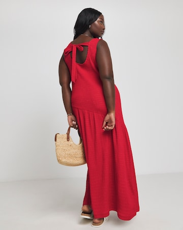Simply Be Red Textured Jersey Asymmetric Maxi Dress With Bow Back